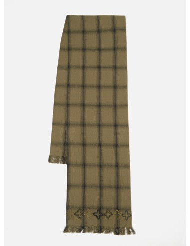 Universal Works Border Scarf in Olive Shadow Check shop