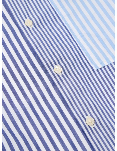 Universal Works Square Pocket Shirt in Blue Classic Stripes Pour