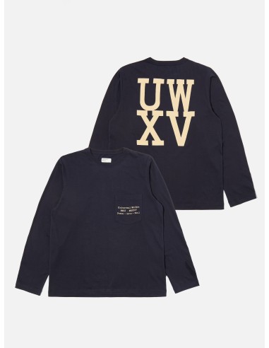 Universal Works XV Tee Shirt in Navy Print Jersey soldes