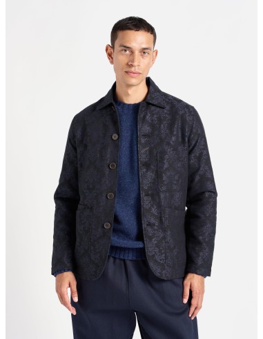 Universal Works Bakers Jacket in Black Starry Night Cotton Mix en linge