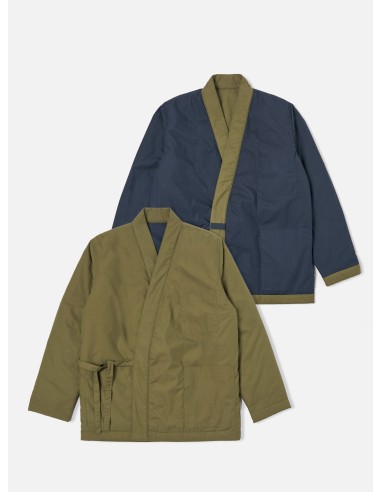 Universal Works Reversible Kyoto Work Jacket in Olive/Navy Recycled Polytech français