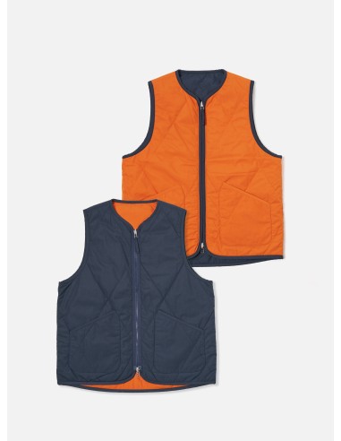 Universal Works Reversible Military Liner Gilet in Navy/Orange Recycled Polytech Véritable concentré