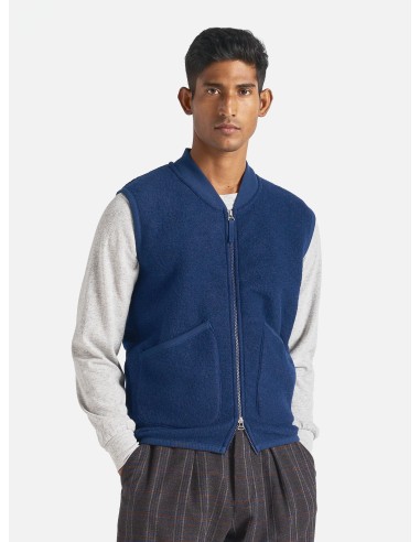 Universal Works Zip Waistcoat in Indigo Wool Fleece Le MVP de beaucoup