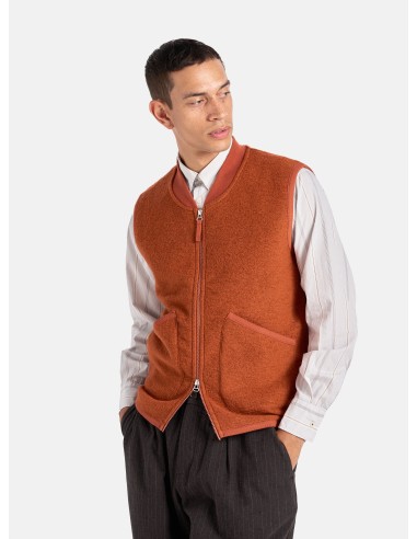 Universal Works Zip Waistcoat in Orange Wool Fleece Jusqu'à 80% De Réduction