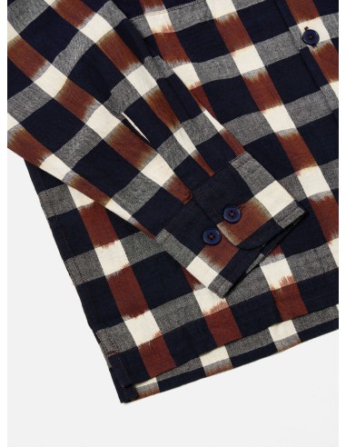 Universal Works L/S Utility Shirt in Navy/Brown Check Ikat Pour