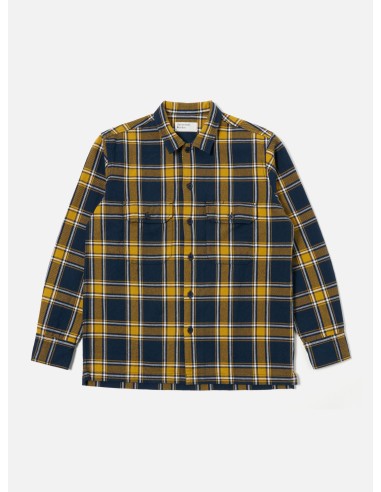 Universal Works L/S Utility Shirt in Yellow/Navy Twill Check Tartan l'achat 