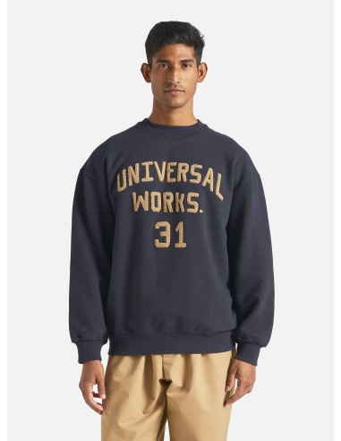 Universal Works Embroidered Sweatshirt in Navy Brush Back Sweat les muscles