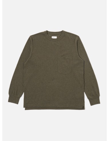 Universal Works Loose L/S Tee in Olive Recycled Wool Mix Voir les baskets