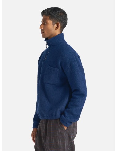 Universal Works Ramsay Quarter Zip in Indigo Wool Fleece solde