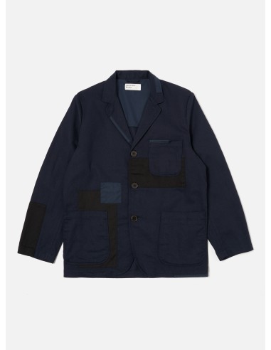 Universal Works Patched Three Button Jacket in Navy Mix Works Twill Mix Profitez des Offres !