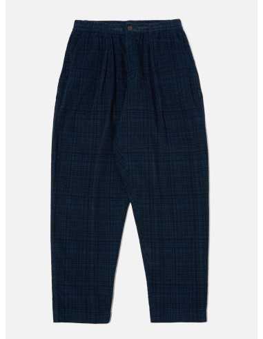 Universal Works Pleated Track Pant in Navy Check Cord Seersucker les ctes