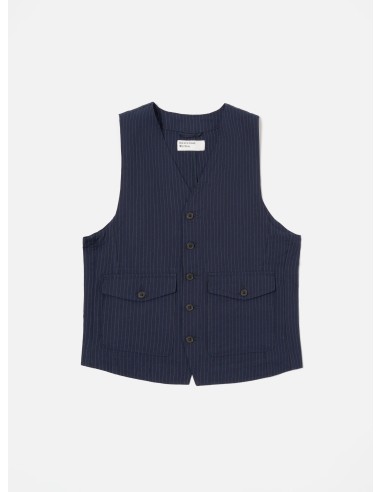 Universal Works Field Waistcoat in Navy Cotton Pinstripe pour bénéficier 