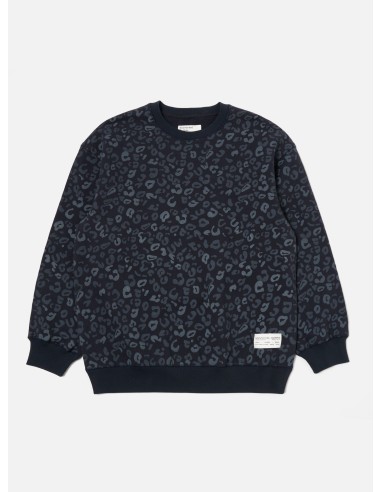 Universal Works Loose Sweatshirt in Navy Leopard Brush Back en ligne