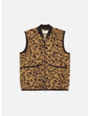 Universal Works Zip Waistcoat in Camo Leopard Fleece Comparez et commandez 