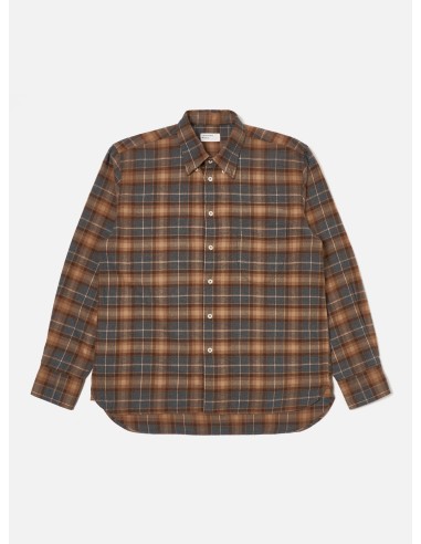 Universal Works Lazy Day Shirt in Brown/Grey Brushed Twill Check Amélioration de cerveau avec