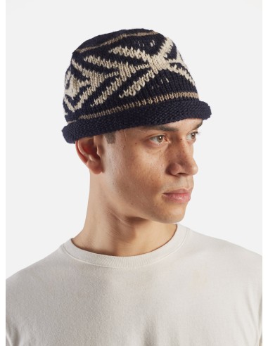 cableami® Watch Cap in Navy Wool Jacquard à prix réduit toute l'année