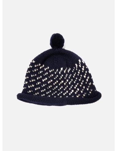 cableami® Bobble Watch Cap in Navy Wool Jacquard une grave pollution 