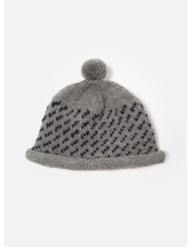 cableami® Bobble Watch Cap in Grey Wool Jacquard le des métaux précieux