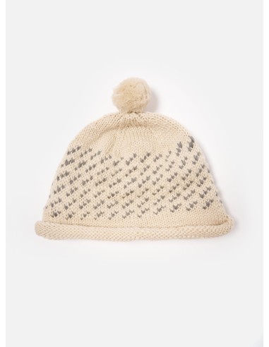 cableami® Bobble Watch Cap in Ivory Wool Jacquard paiement sécurisé