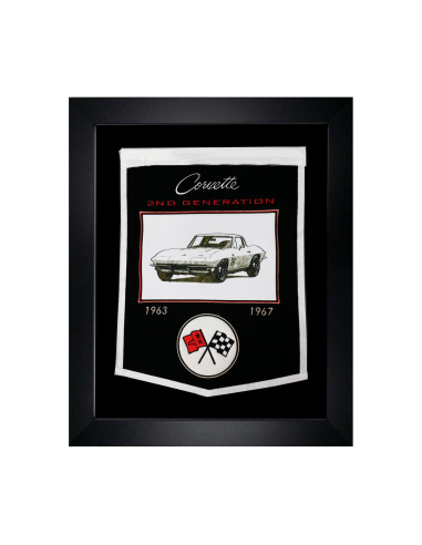 Framed Wool Embroidered Corvette C2  Gen Banner 21"x 27" les muscles