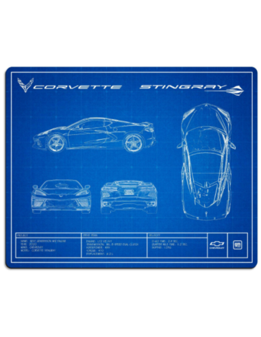 Corvette C8 Blueprint Art Thick Aluminum Sign ou a consommer sur place