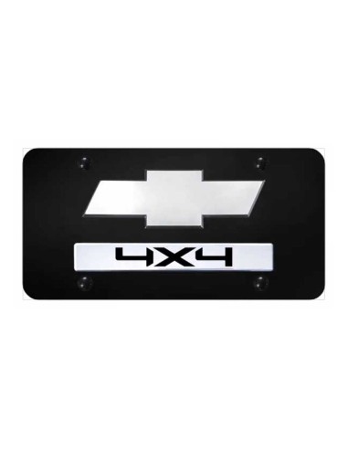 Dual Chevy/4X4 (New) License Plate - Chrome on Black du meilleur 