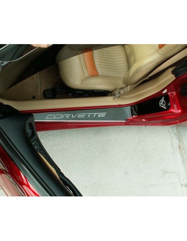 1997-2004 C5/Z06 Corvette - Outer Door Sills Etched C5 Logo & CORVETTE Lettering 2Pc - Polished Finish en linge