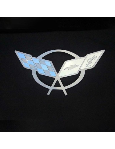 1997-2004 C5 Corvette - Hood Liner Badge C5 Crossed Flags - Stainless Steel Véritable concentré