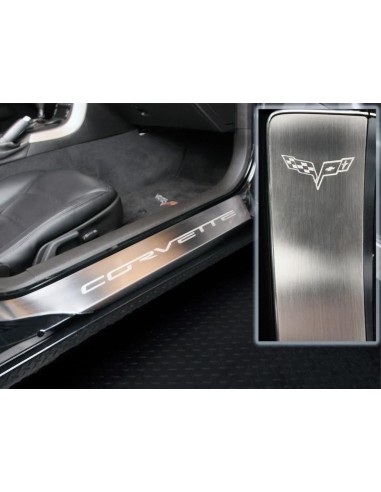 2005-2013 C6 -'Corvette' Laser Etched Full Length Outer Door Sills 2Pc | Stainless Steel ou a consommer sur place