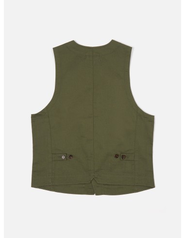 Universal Works Field Waistcoat in Light Olive Twill une grave pollution 