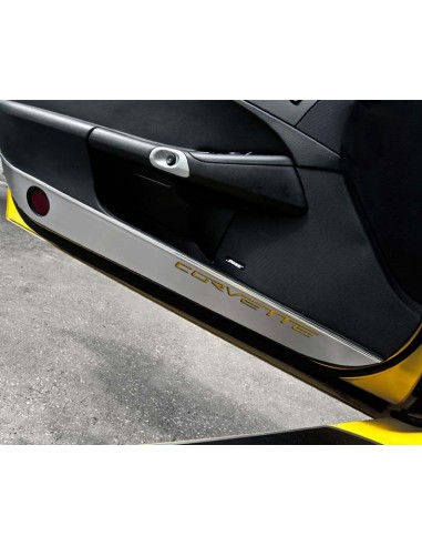 2005-2013 C6 Corvette - Door Guards w/CORVETTE Inlay 2Pc | Brushed Stainless prix