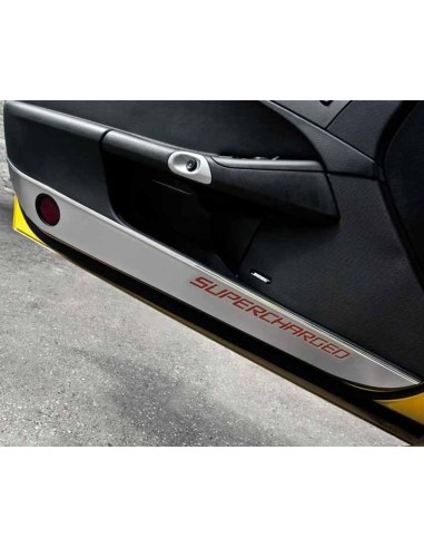 2005-2013 C6 Corvette - Door Guards with SUPERCHARGED Inlay 2Pc - Brushed Stainless votre