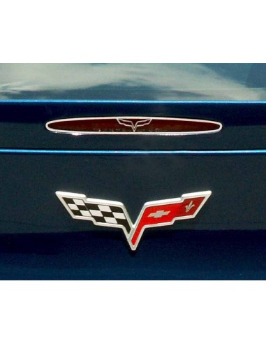 2005-2013 C6 Corvette - 5th Brake Light Trim Crossed Flags Style - Polished Stainless Steel sur le site 