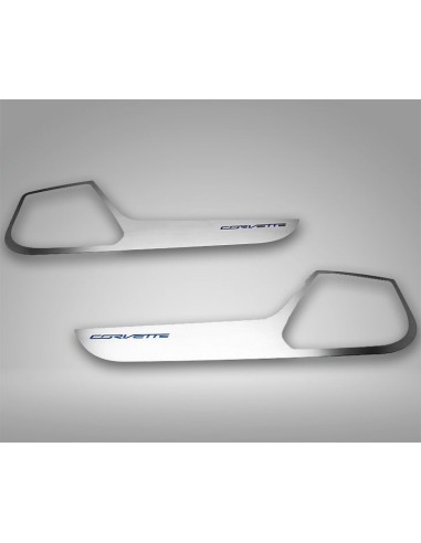 2014-2019 C7 Corvette Stingray - Door Guards w/CORVETTE Lettering 2Pc - Brushed Stainless Amélioration de cerveau avec