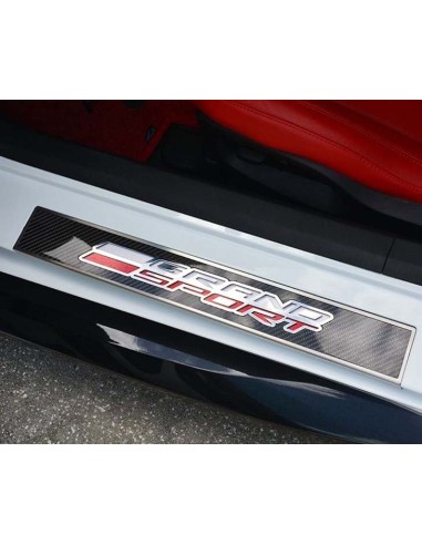 2014-2019 C7 Corvette - Light Up GRAND SPORT Replacement Door Sills 2Pc - Carbon Fiber w/Stainless Trim de pas cher