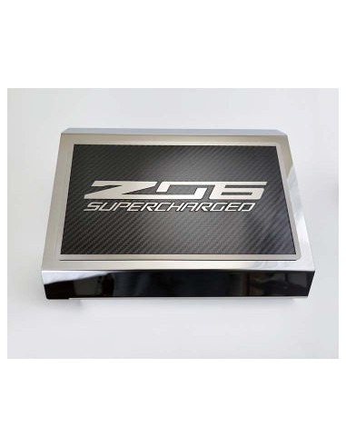 2014-2019 C7 Z06 Corvette Fuse Box Cover Polished Stainless Steel w/Real Carbon Fiber Z06 Top Plate soldes