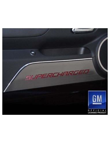 2010-2015 Camaro - Door Panel Kick Plates 'SUPERCHARGED' 2Pc - Brushed Stainless du meilleur 