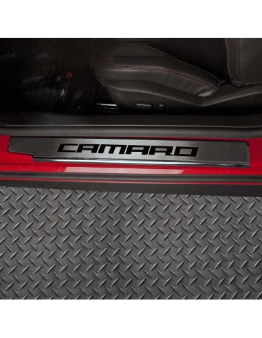 2010-2015 Camaro - Executive Series 'CAMARO' Door Sills | Brushed Stainless, Choose Inlay Color la chaussure