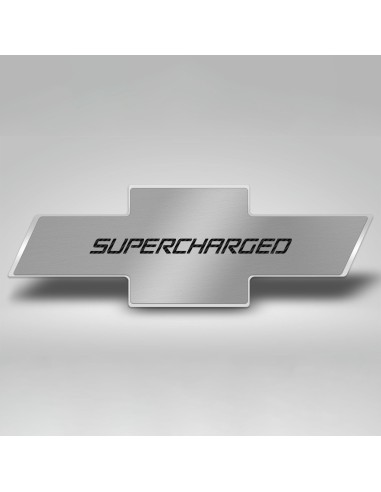 2010-2015 Camaro - Hood Badge SUPERCHARGED Style for Factory Pad - Stainless Steel Pour