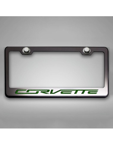 Corvette C7 Stingray - License Plate Frame CORVETTE Lettering - Black Base w/Brushed Top Plate d'Europe débarque