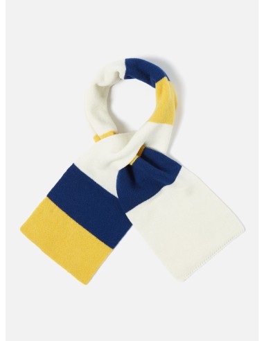 Universal Works Deluxe Football Scarf in Ecru/Yellow/Blue Soft Wool est présent 