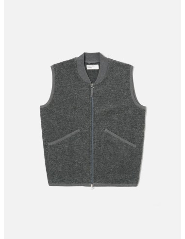 Universal Works Zip Waistcoat in Grey Marl Wool Fleece en ligne des produits 